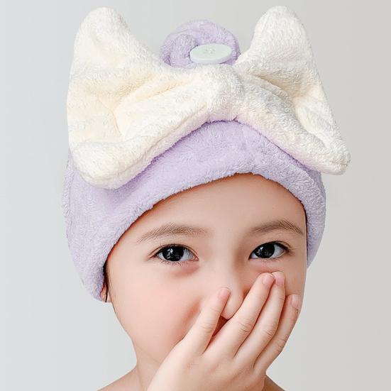 Kids Hair Drying Cap Super Absorbent Quick Dry Hair Towel Wrap with Button Cute Bow Anti-Frizz Turban for Girls Long Hair