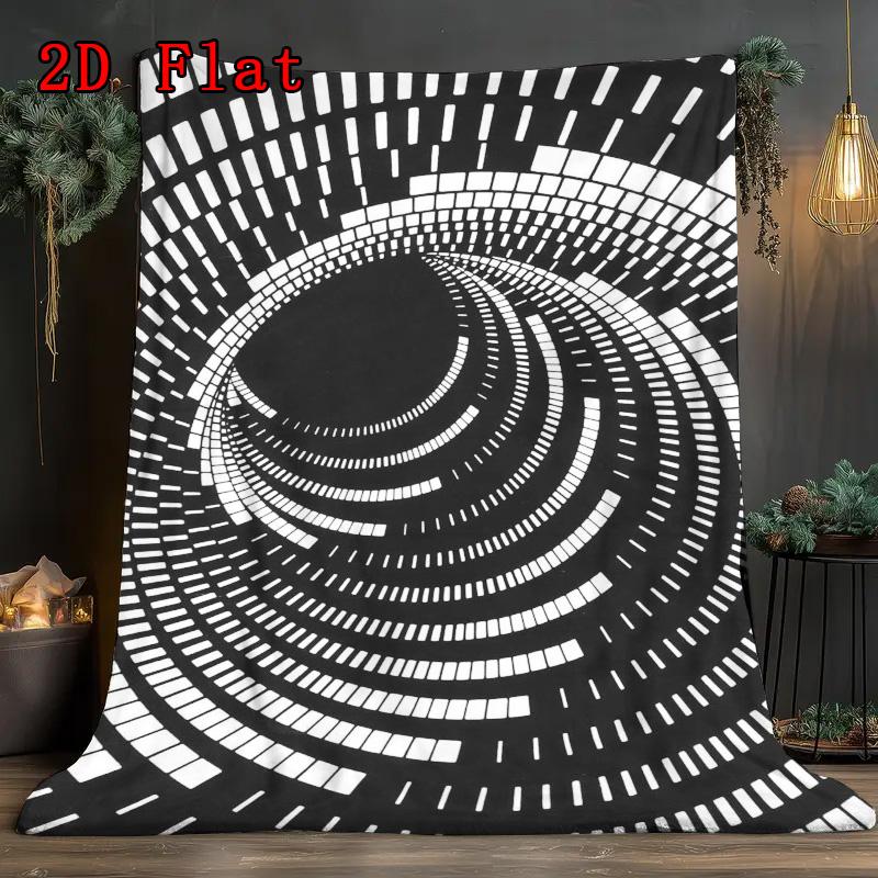 Spiral black-and-white checkerboard vortex 2D Flat Pattern Flannel Blanket High quality All Seasons Warmth and Comfort Perfect for Christmas Gifts.