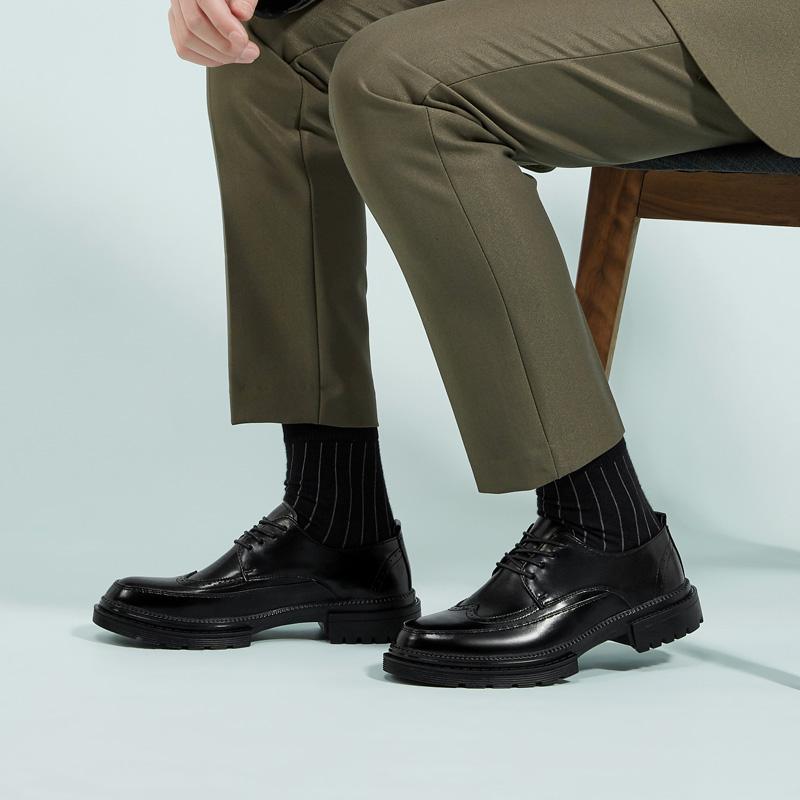 Leather shoes summer platform heightened British style Brock business dress black wedding groom shoes