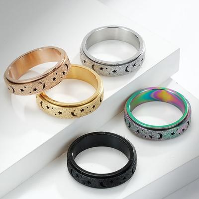 Matte Hollow Star Moon Stainless Steel Rotating Ring Relieves Pressure Titanium Steel