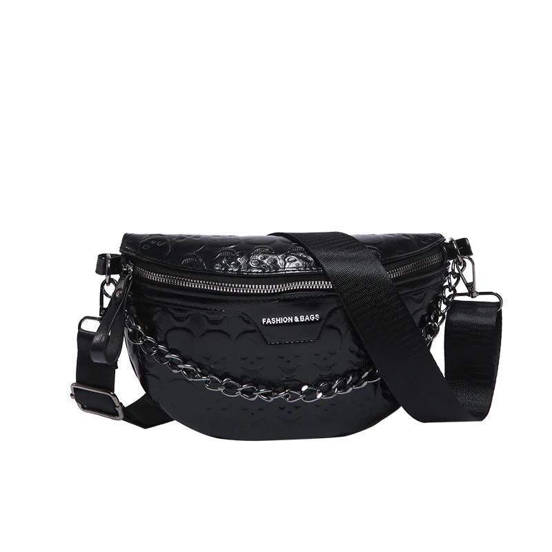 Western Style PU Chain New Product Solid Zipper Fashionable Chest Soft Versatile Simple Crossbody Bag