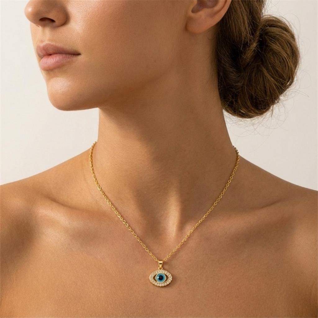 Turkish Blue Evil Eye Pendant Necklace For Women Men Zircon Resin Demon Eyes Stainless Steel Chain Choker Lucky Amulet Zircon