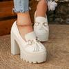 Fashion 2025 New Women Pumps Fashion Tassels Thick Heeled Party Shoes Gothic Platform Shoes Woman Bowknot Chunky High Heel Pumps Women