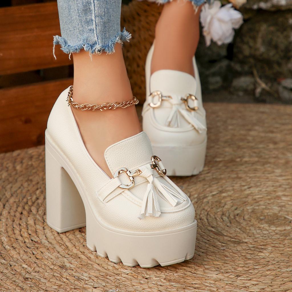 Fashion 2025 New Women Pumps Fashion Tassels Thick Heeled Party Shoes Gothic Platform Shoes Woman Bowknot Chunky High Heel Pumps Women