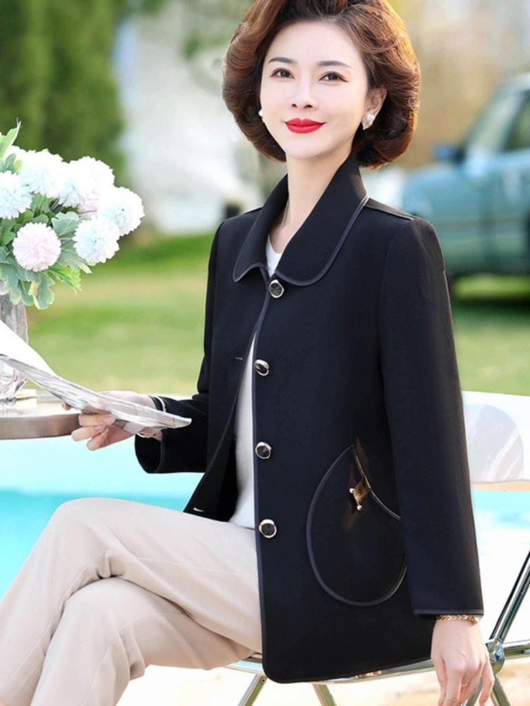 Hengyuanxiang Women's Plus Size Spring/Autumn Jacket for Middle-Aged & Elderly – Fashionable Outerwear