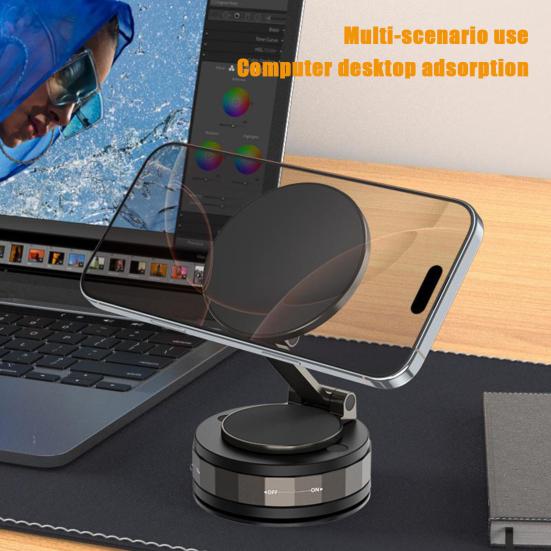Magnetic Car Phone Holder for MagSafe Vacuum Suction Phone Mount 360 Degrees Rotatable Foldable Bracket for All Smartphones