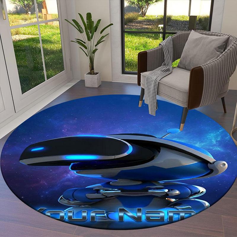 ASTRO BOT Custom Name Round Area Rug,Carpet Rug for Living Room Bedroom Sofa Playroom Decor,Non-slip Floor Mat