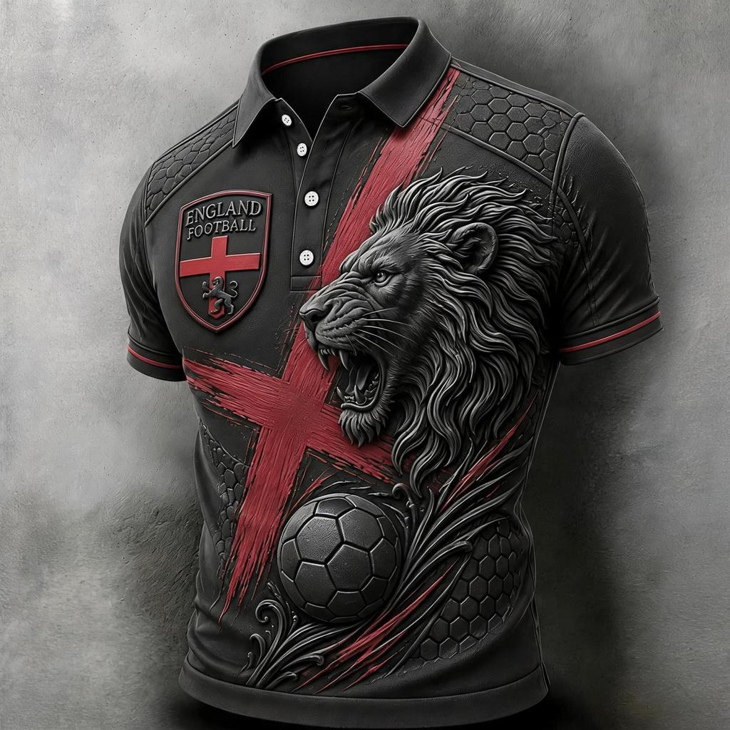 Camiseta Polo Estampada de Fútbol de Inglaterra para Hombre Corte Clásico Manga Corta Camiseta de Fútbol Ropa Deportiva Casual para Hombre