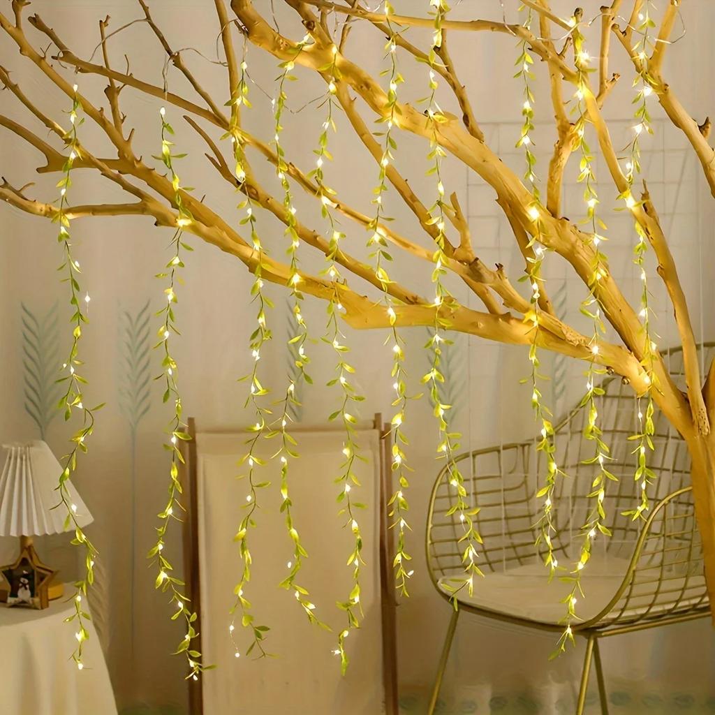 20 Light 2M Always Willow Curtain Lamp Decorative Light String Imitation Leaf Basket Copper Wire Christmas Party Decorations