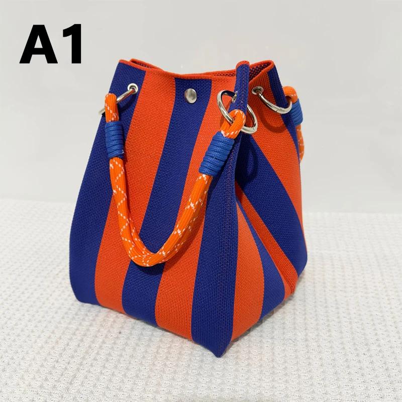 

Multi Color Retro Knitted Bucket Handbag Simple Color Block Versatile Large Capacity Tote Shoulder Bag Women Commuter Travel