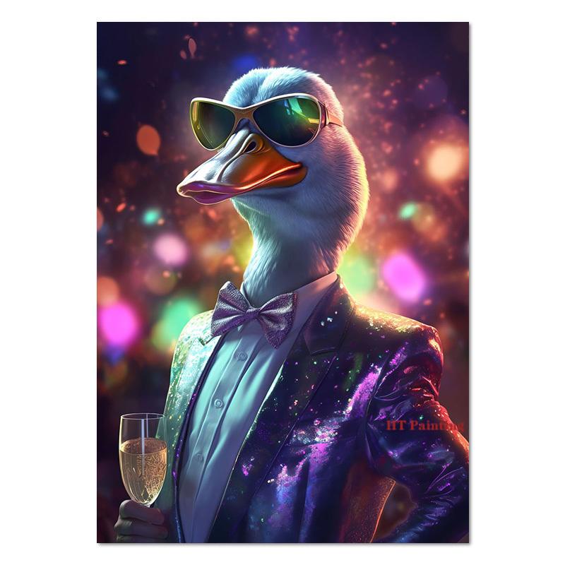 Animale de petrecere amuzante Boxer Câine/Pisică siameză/Rață/Tigru Poster Pânză Pictură DJ Muzică Wall Art Pictures Home Club Bar Decor