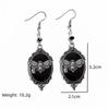Boucles d'oreilles pendantes Géométrie Rétro Gothique Couleur Argent Forme Ovale Dentelle Relief Papillon Crâne pour Femmes Bijoux de Sorcière Mystérieuse pour Halloween