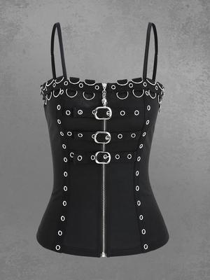 Rosegal Gothic Skull Zipper D-Ring Buckle Grommet Straps Backless Cami Top(Adjustable Shoulder Strap)