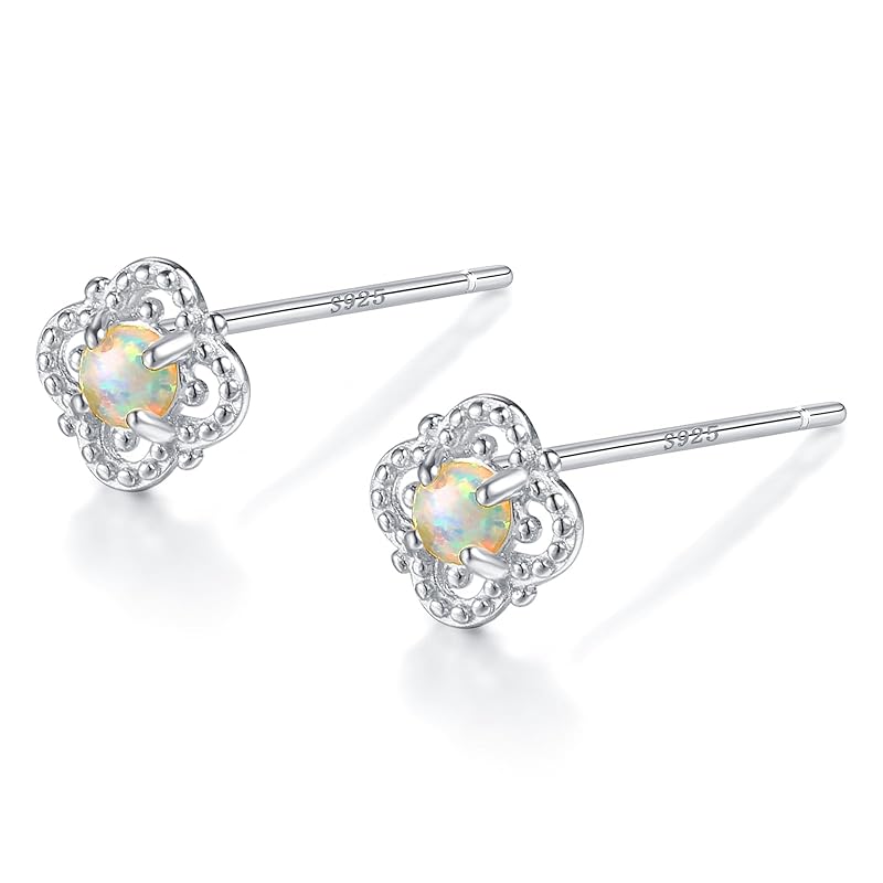 

earrings Silver925 silver yellow gold pink gold 18K coating Compatible with metal allergies flower opal tone simple Gorgeous (Silver)