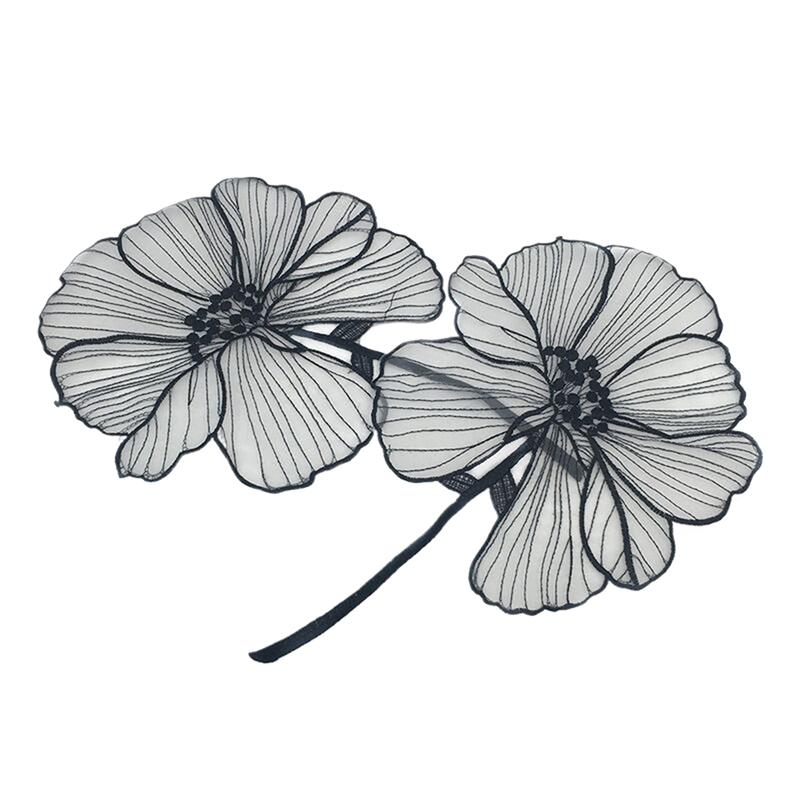 27 cm schwarze Lotusblumen-Stickereiflecken für Kleidung, zum Aufnähen auf Blumenparches, Stickerei-Spitzenapplikationen für Hemden