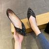 French pointed single shoes women's summer 2025 new rhinestone flat-bottomed autumn ladyshoes temperament large size boat shoes 41-43