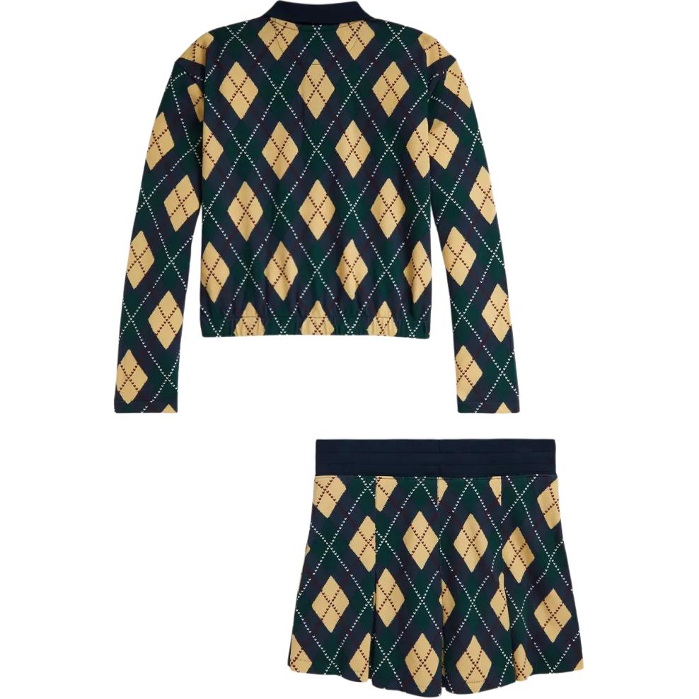 Polo Ralph Lauren Kids Dress Set FW25 With Collar Long Sleeve Elastic Waist Diamond Pattern Pleated Skirt Kids dress set 313979019-001