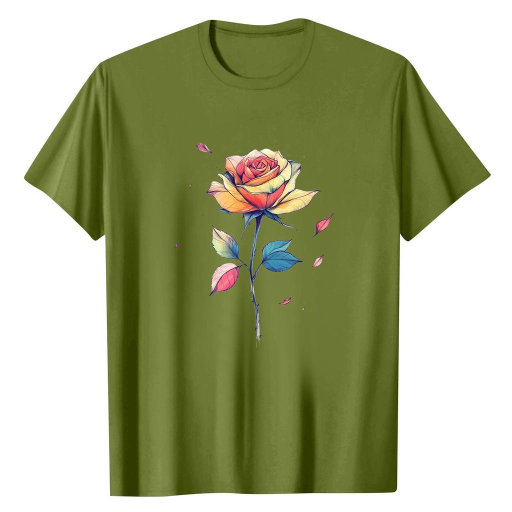 Women's Round Neck Casual Printed Short-sleeved T-shirt Top