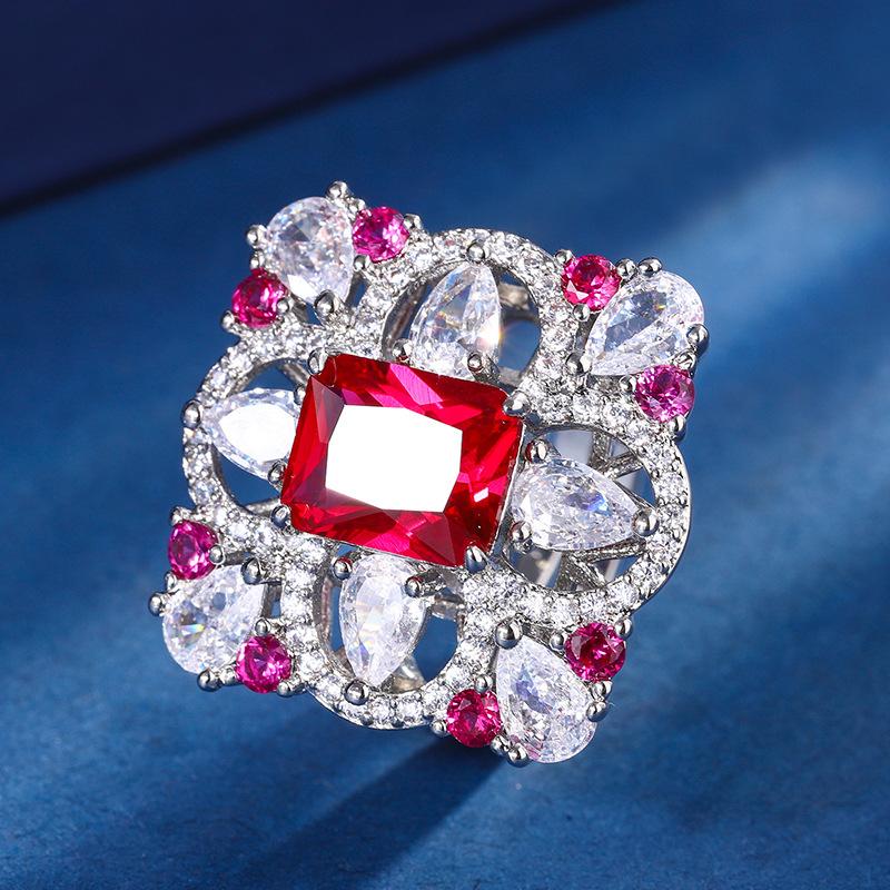 Jewelry Copper Bottom Gold Plated Jewelry Set Simulation Color Treasure Rectangle Color Diamond Set Female Main Stone 8 * 10