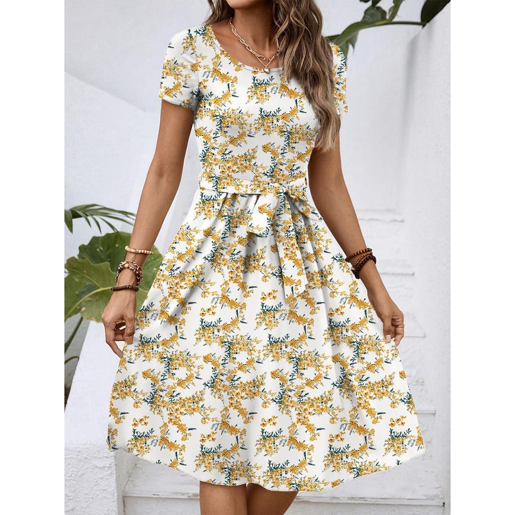 Dámské módní retro vzorované tištěné barevně blokované šaty