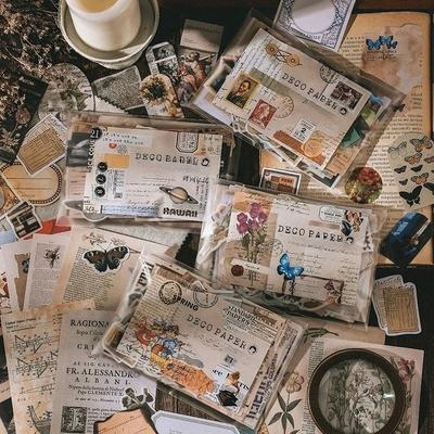 200 Pcs Vintage Clip and Paste Memo Pad Scrapbooking Diary Album Lable Material Decorative Stationery Craft Background Paper