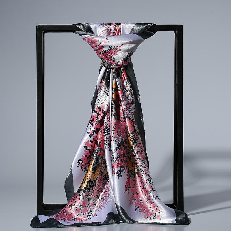 

90cm Fashion Silk Satin Scarf For Women Headband Floral Print Kerchief Hijab Scarves Fermale Square Shawls and Wraps Neck Scarfs 90x90cm