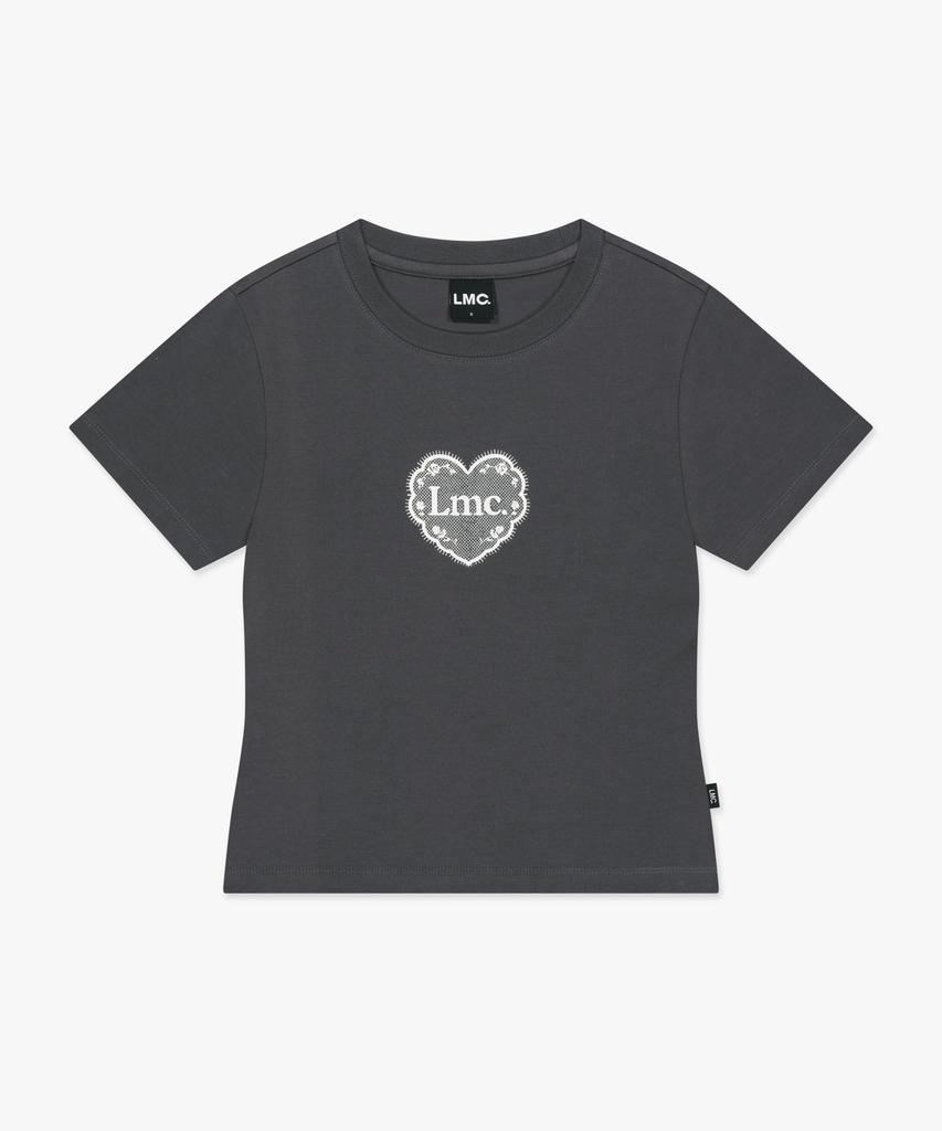 LMC Wm Lace Heart Cropped Tee Charcoal