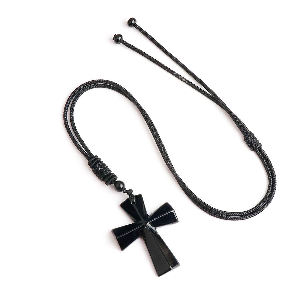 Colier Cruce Agat - Piatră Semiprețioasă Cadou de Crăciun Lanț Pulover