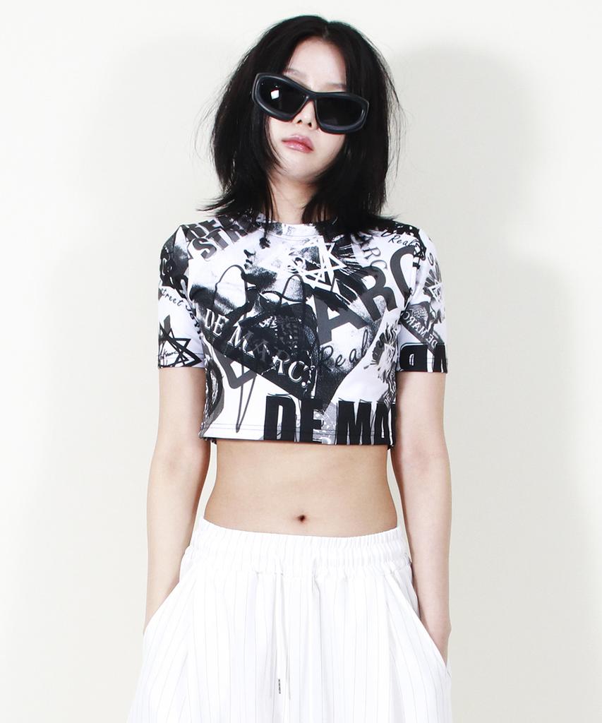 Deumakeu Punk Graffiti Graphic Crop T-Shirt Short Sleeve
