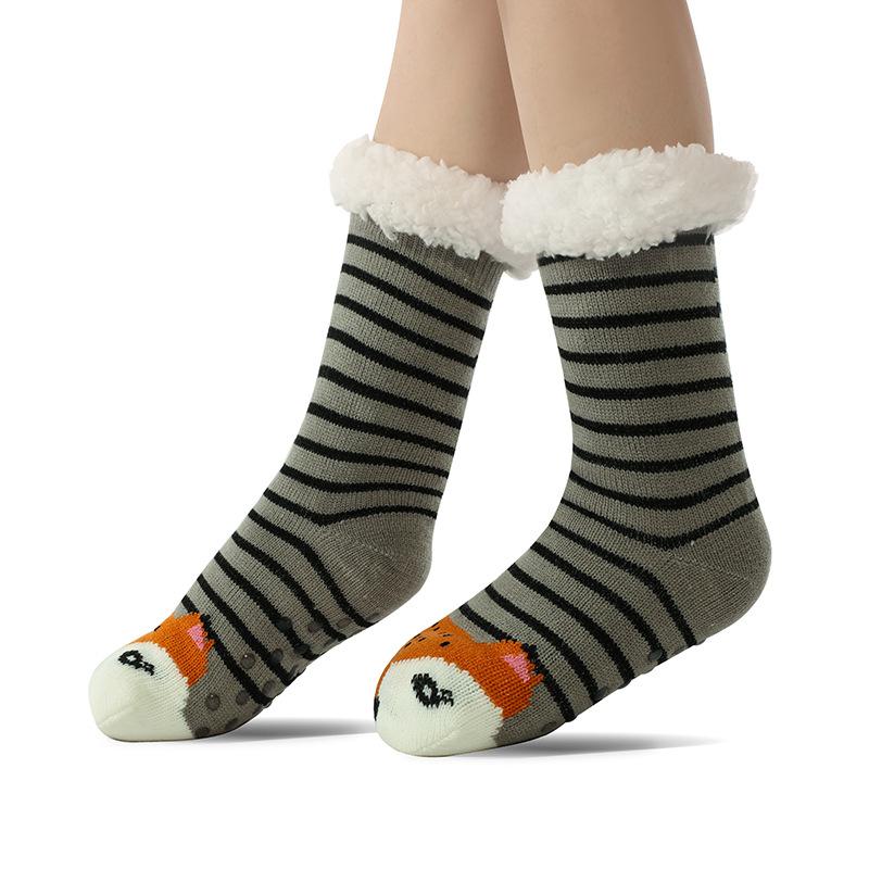 Women's Winter Thick Slipper Socks with Grippers Non Slip Warm Fuzzy Socks With Soft Fleece Lined Home Grips Socks for Women Cute Fluffy Slipper Socks