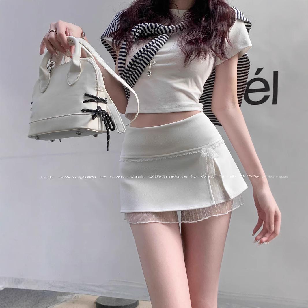 

Women s High Waist Bow Lace Midi Skirt - Sexy A-Line Bodycon for Summer M білий