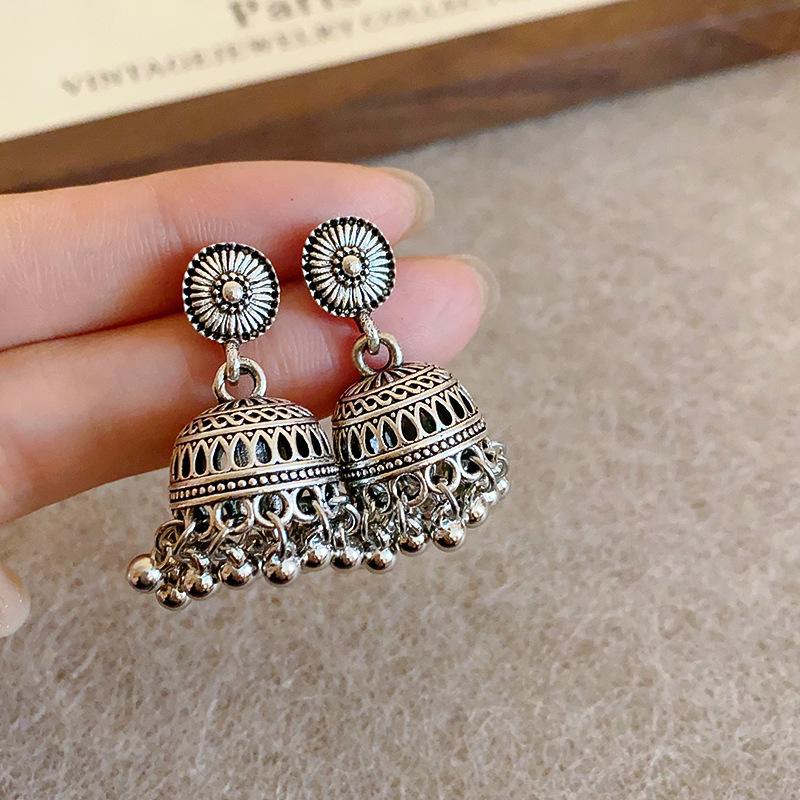 

Bohemian Crystal Geometric Tassel Earrings - Retro Ethnic Style Versatile Stud Design