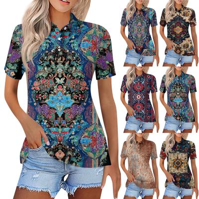 Women's Fashion Casual Lapel Short Sleeve Print Shirt Women's Button Up Tops