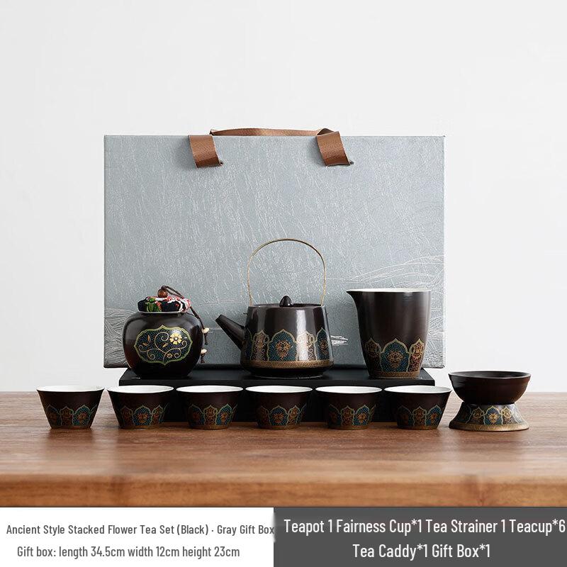 

Black Ancient Charm Stacked Flower Tea Set