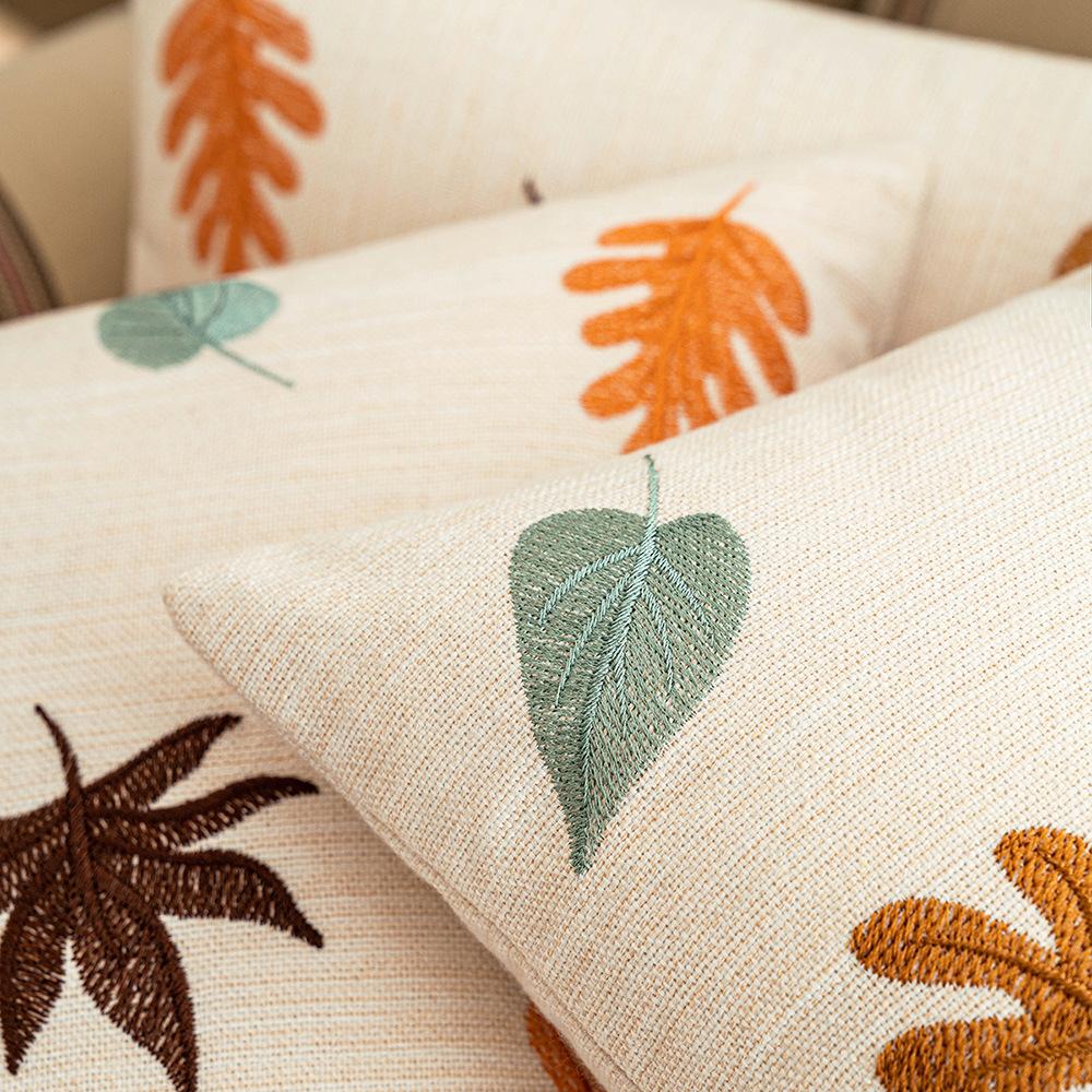 Autumn Maple Leaf Pumpkin Embroidered Pillow Living Room Sofa Cushion Back To Pillow Thanksgiving Halloween Decoration Pillow Case