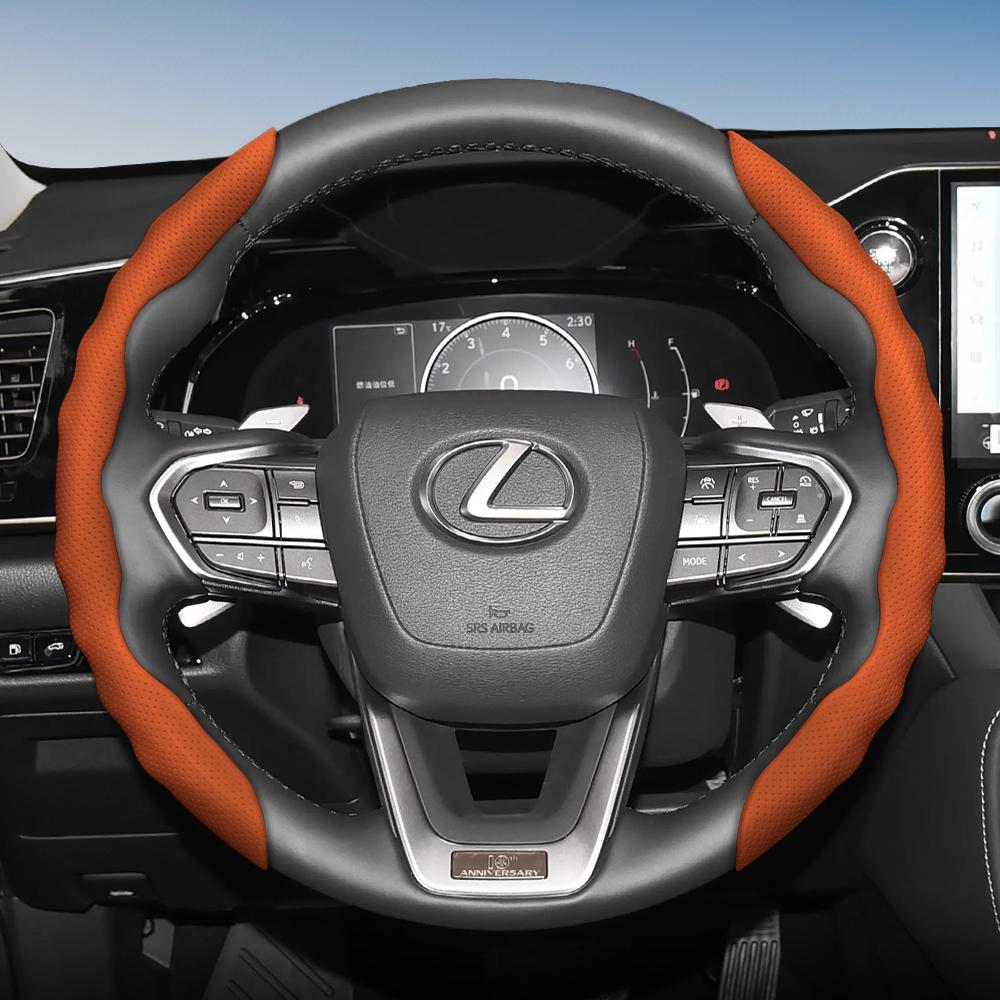 

Steering Wheel Cover for Lexus, Wave-Shaped Sporty Design, Breathable Leather, Segmented, Non-Slip, Sweat-Absorbing Protective Cover, Rx Nx E