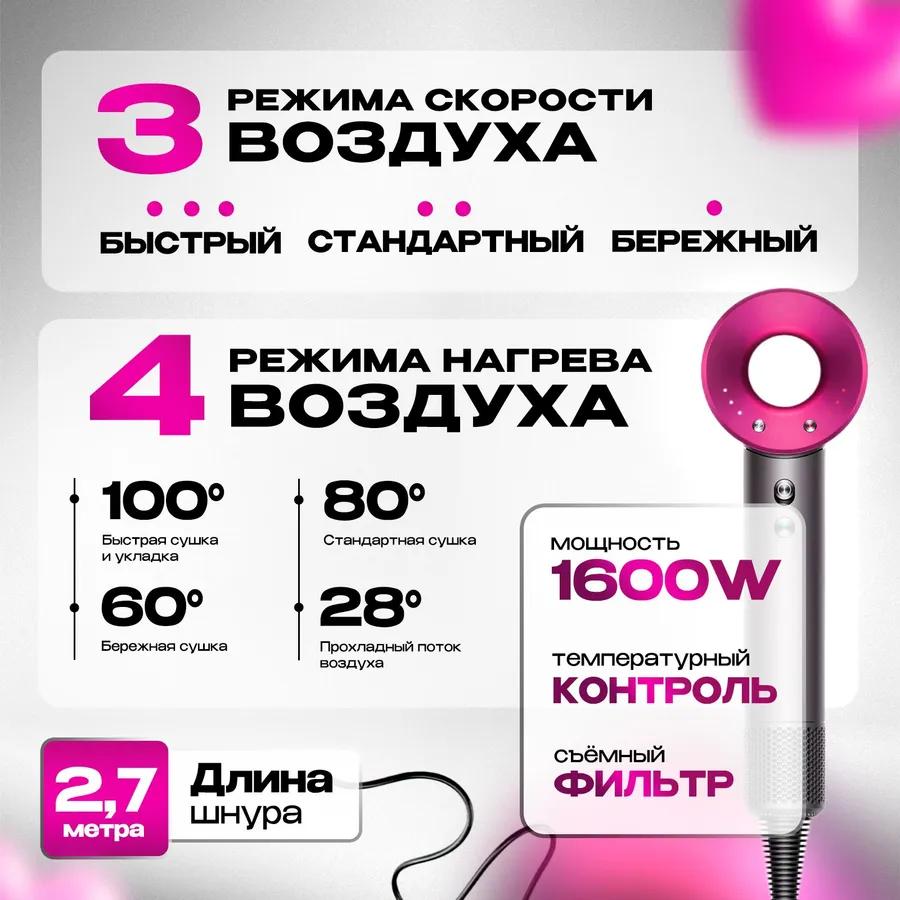 Xiaomi Haar Haardress Super Haartrockner 1600 Watt, Geschwindigkeiten 3, Anzahl Düsen 5, pink