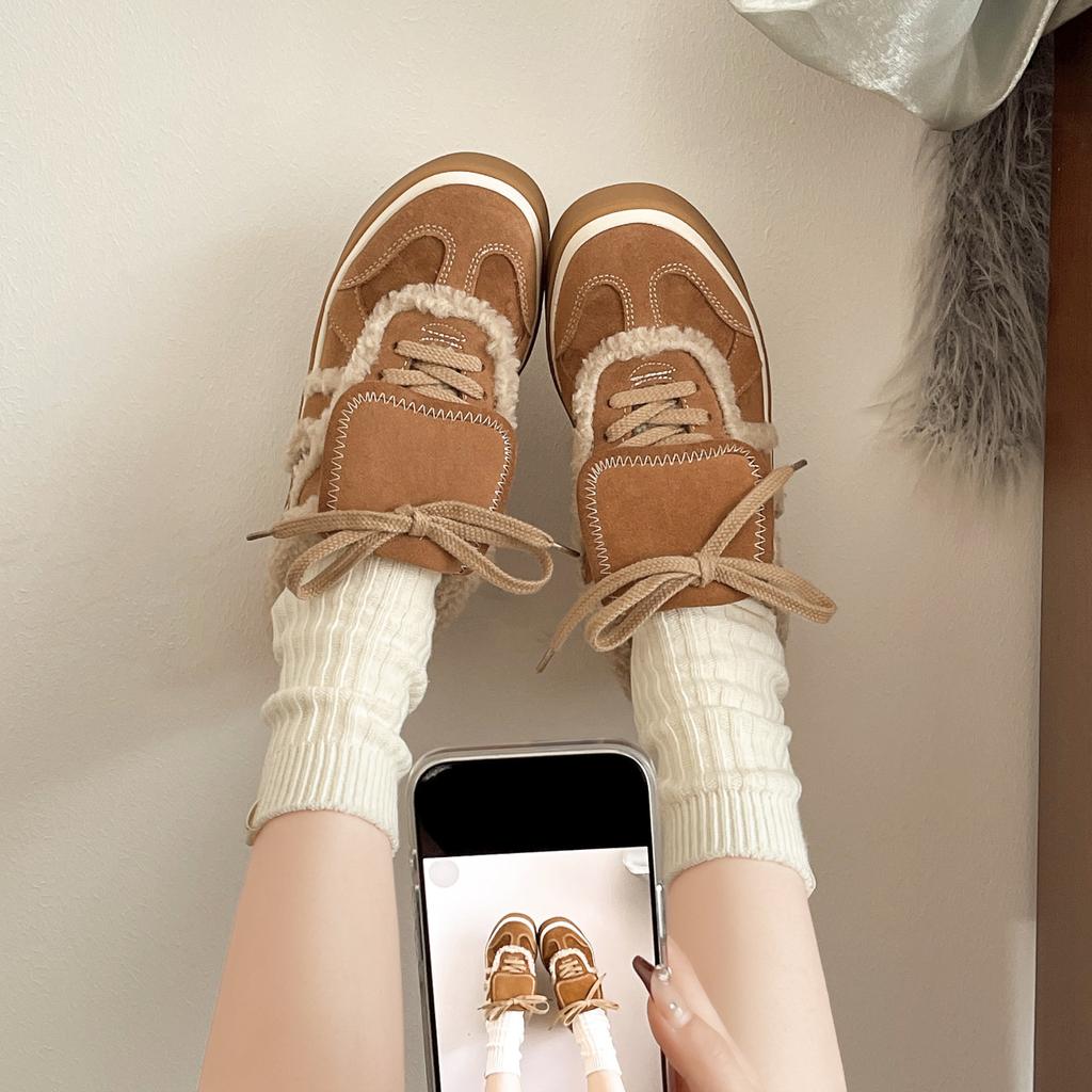 Charcoal Roasted Pumpkin Orange Autumn and Winter Frosted Fur Versatile Outdoor Casual Plush German Training Shoes