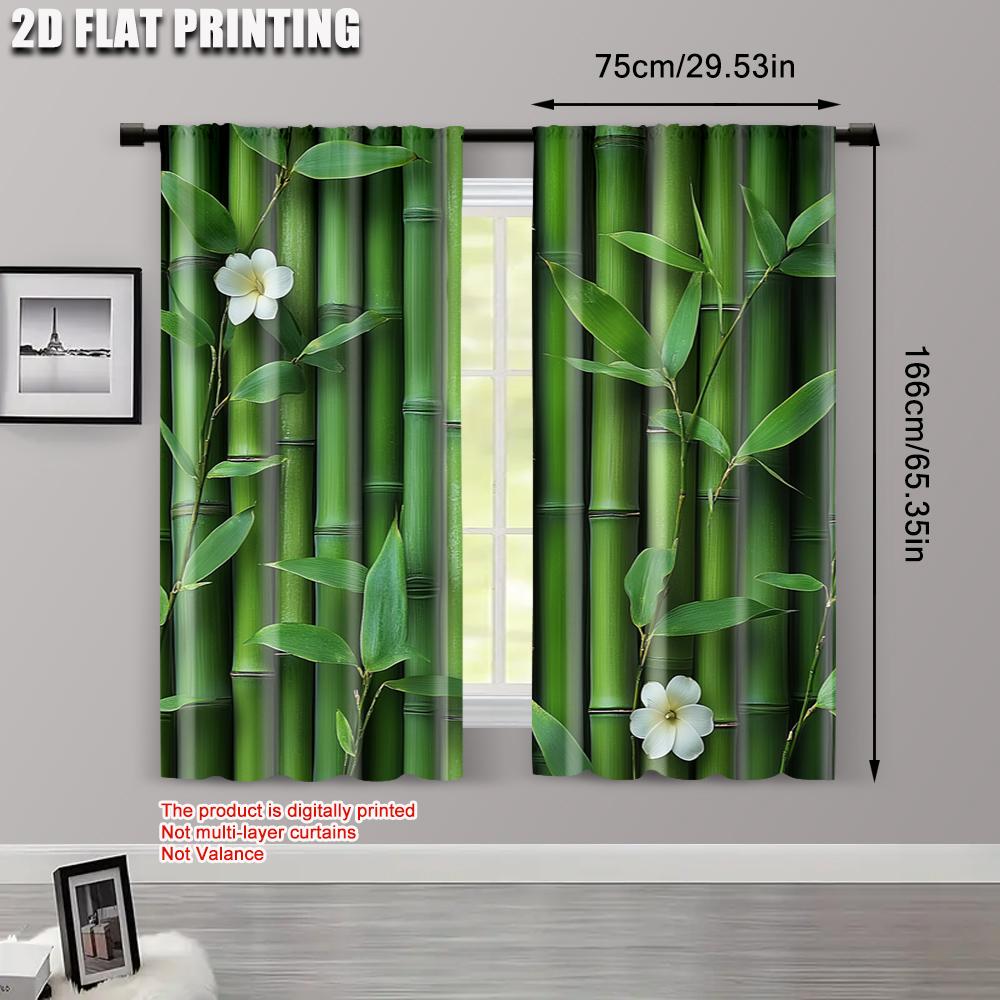 2pcs   Light Filtering Curtains 2D print Bamboo and Green Stripe Versatile 100% Polyester (without rod) Decorations Inside for