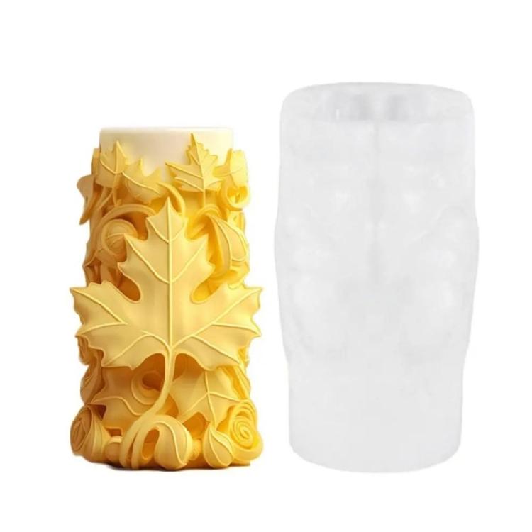 Cylinder Candle Silicones Molds, Leaf Carved Candle SIlicones Molds