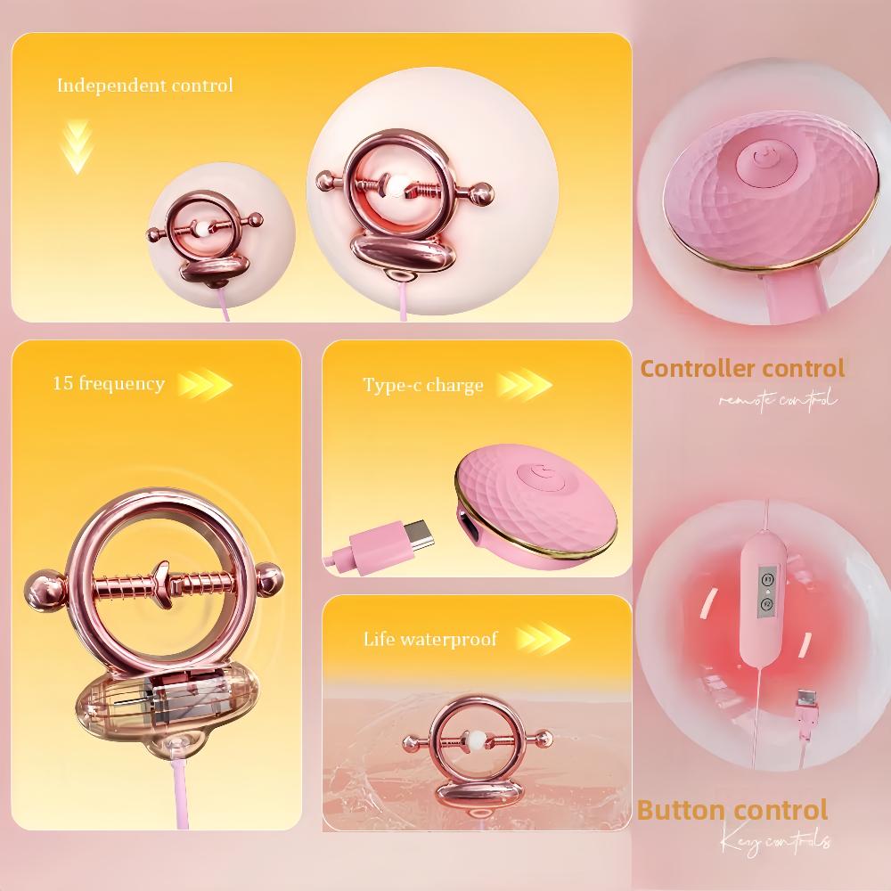 Adjustable Nipple Clamp Vibrator Couples Nipple Teasing Toy Nipple Massager 15 Modes Stimulation Orgasm Adult Toy SM Game