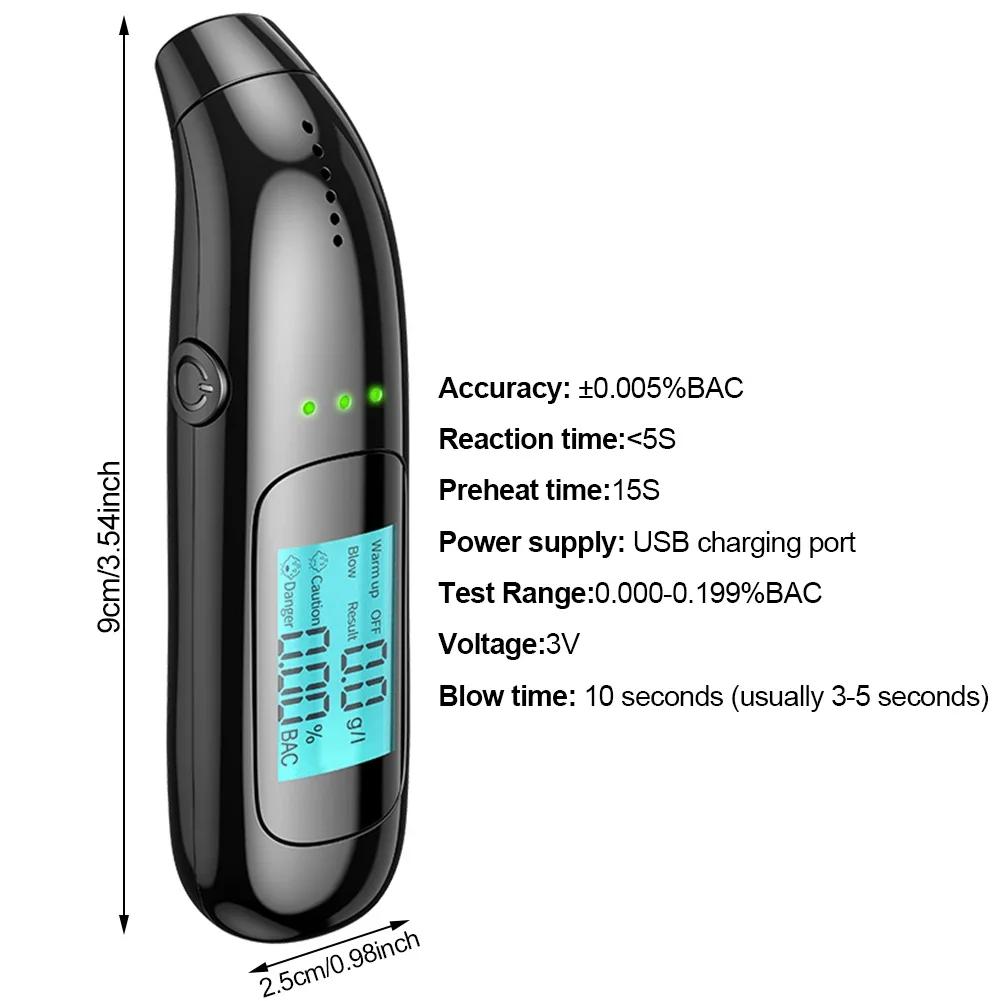 Alcohol Tester High Precision Breathalyzer Alcometer USB Rechargeable Non-contact LCD Display Digital Portable Alcohol Detector