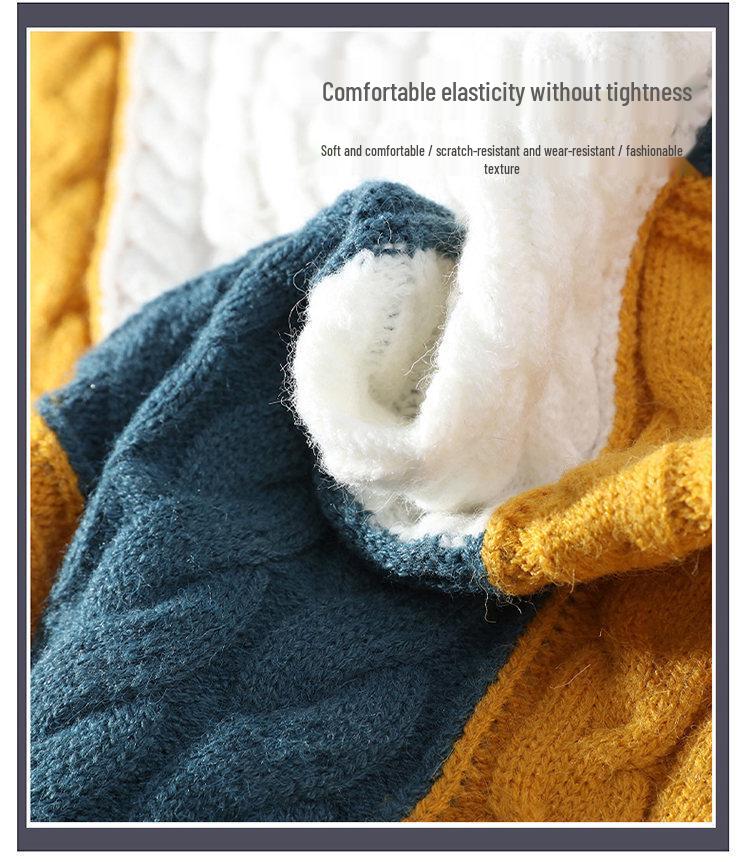 Men's Trendy High Collar Color Block Knit Pullover Sweater for Spring and Autumn