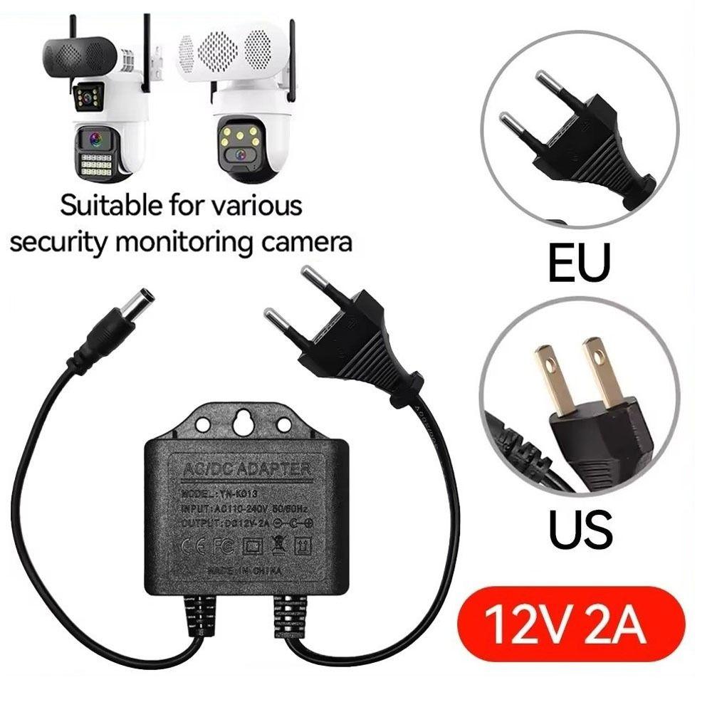 DC12V 2A Adapter Camera Power Supply Waterproof EU Plug Power Adapter AC100V-240V Input Black Camera Charger Outdoor
