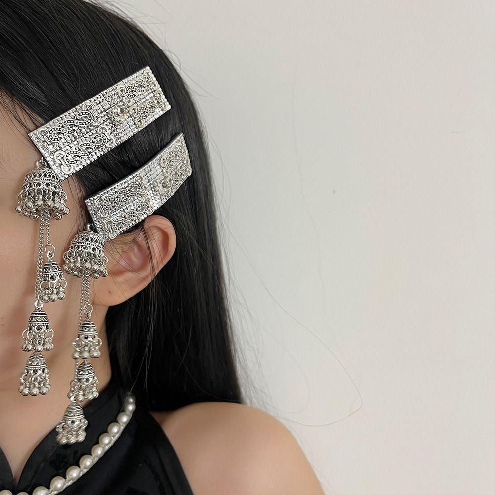 Long Ethnic Style Hair Clip Silver Tassel Side Clip Elegant Chinese Style Hairpin Daily