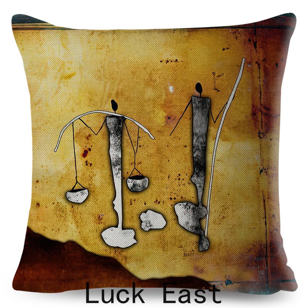 Retro African Cushion Cover Abstract Human Figure Design Warm Tone Soft Polyester Bedroom Decor Throw Pillow Case