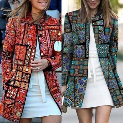 Vintage Digital Print Cardigan Loose Outerwear Long Sleeve Windproof Anti Freeze Spring Autumn Daily Clothing