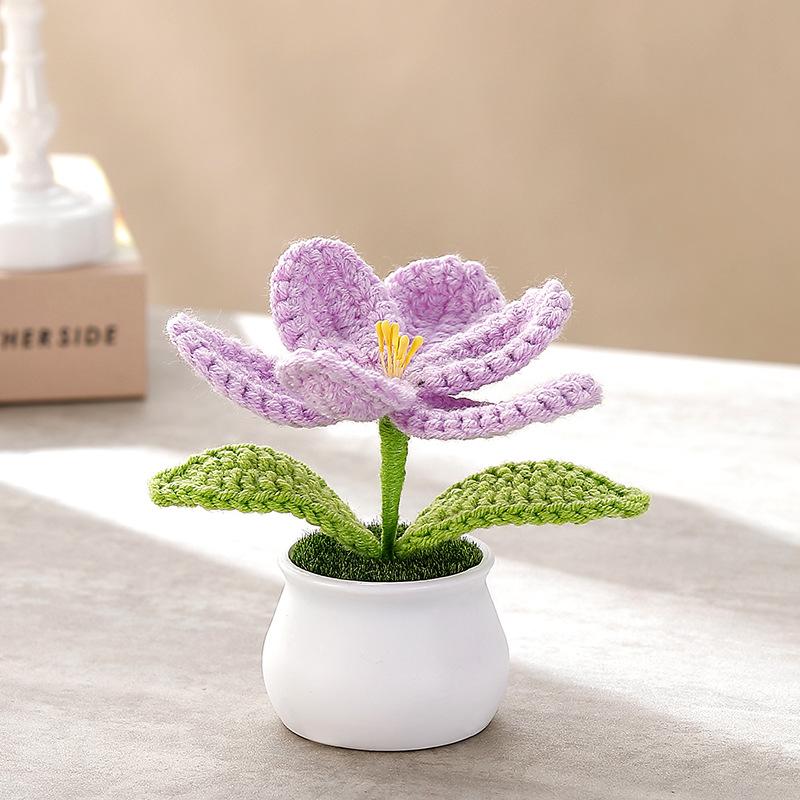 Knitting Tulip Flowers with Potted Cute Crochet Flower Fake Plant Party Gift Home Decor Tulip Woven Flower