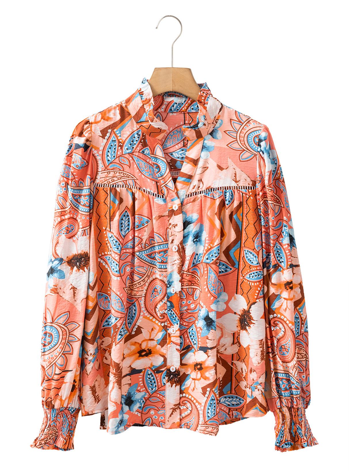 

Shiying Floral V-Neck Ruched Long Sleeve Top - Autumn Fashion for Women Extra Large оранжевый