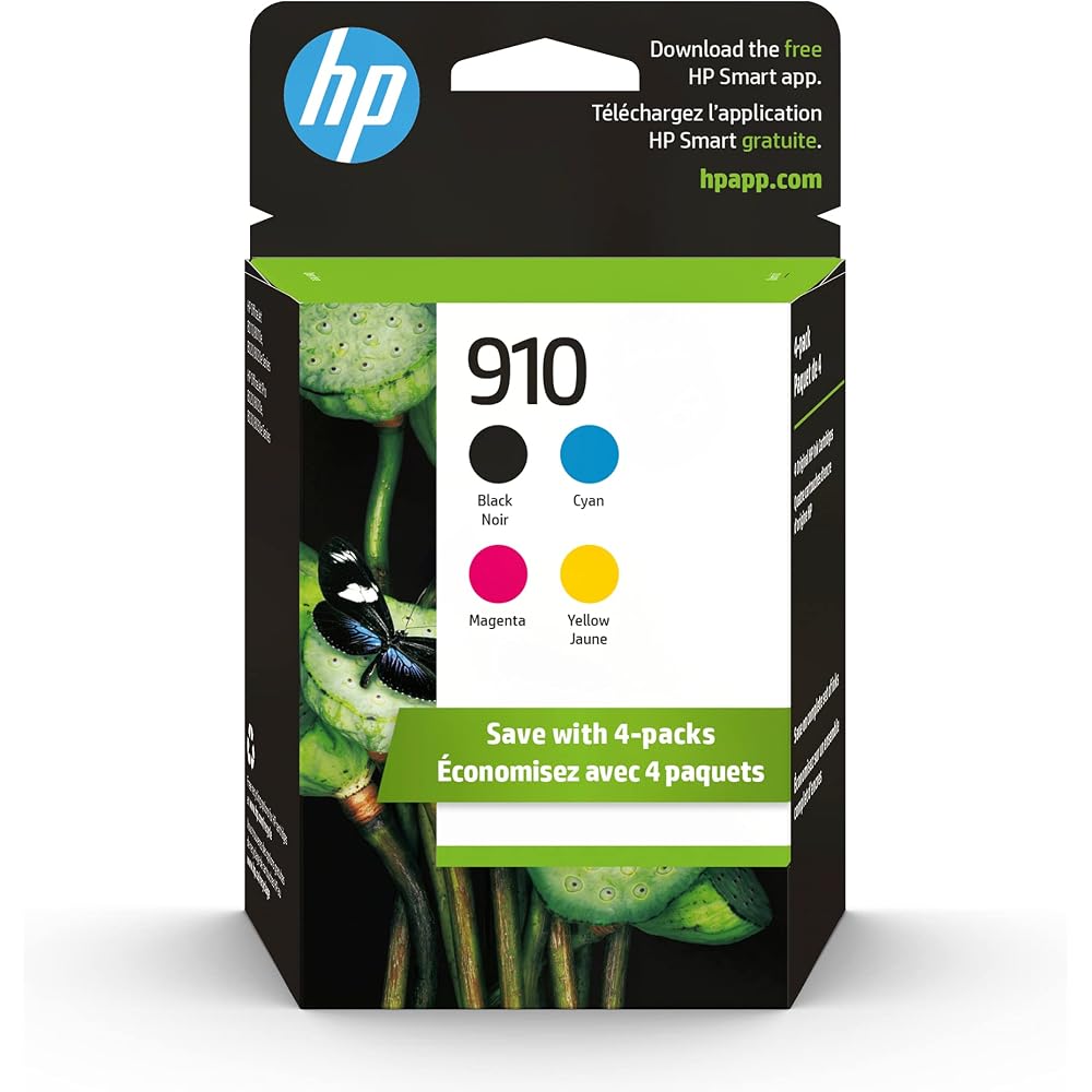 HP 910 | 4 Ink Cartridges | Black, Cyan, Magenta, Yellow | 3YL61AN / 3YL58AN / 3YL59AN / 3YL60AN